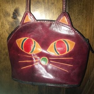 Vintage Leather Cat Purse